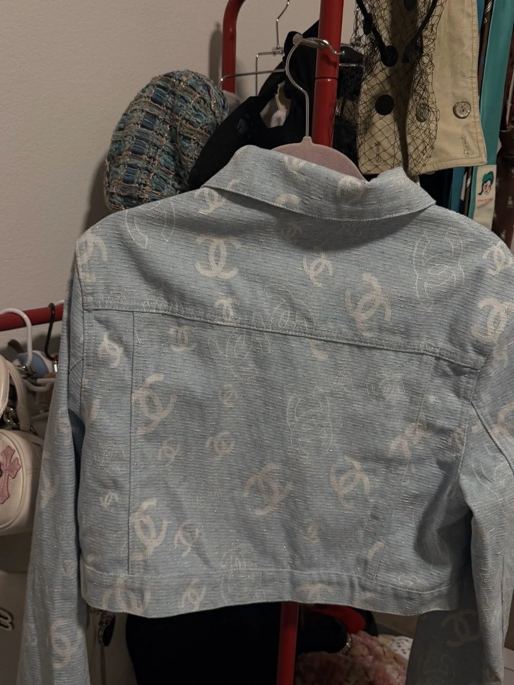 Vintage-Inspired Blue Monogram Cropped Denim Jacket
